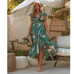 Lovestitch Floral Wrap Dress Size S High-Low Hem Cottagecore Feminine Party NWT